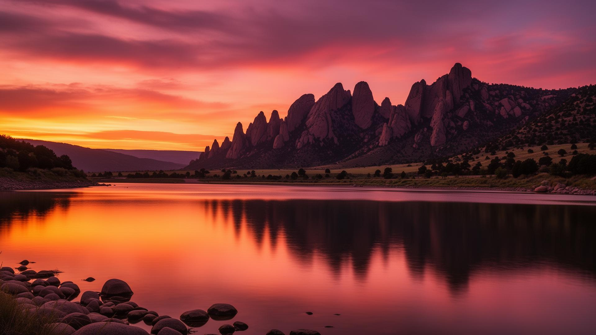 Boulder Reservoir at sunrise with the Flatirons